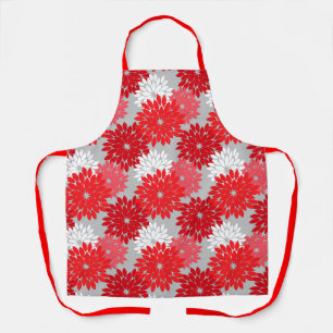 Tablier Kimono floral moderne Imprimer, Coral rouge et gri