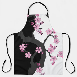 Tablier Kimono japonais Sakura noir et blanc