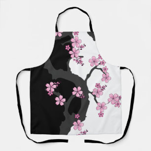 Tablier Kimono japonais Sakura noir et blanc