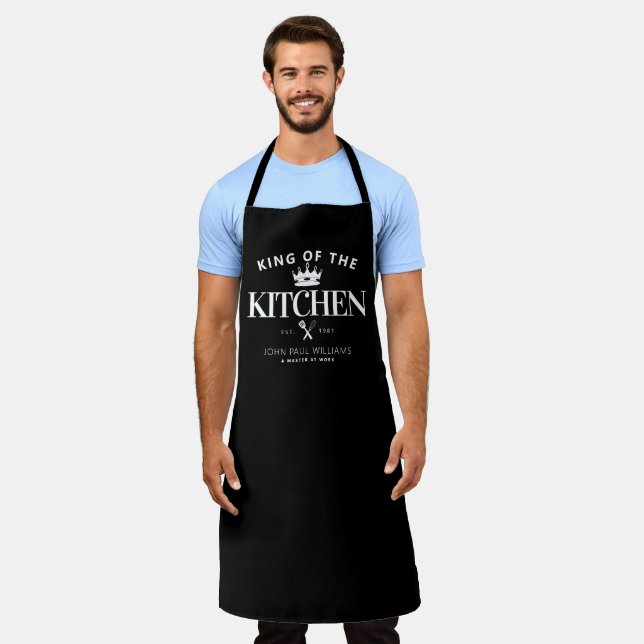 Tablier King of the Kitchen Crown Foodie Papa Hommes Noir (Porté)