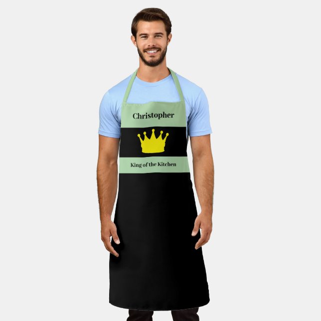 Tablier King of the kitchen name crown green (Porté)