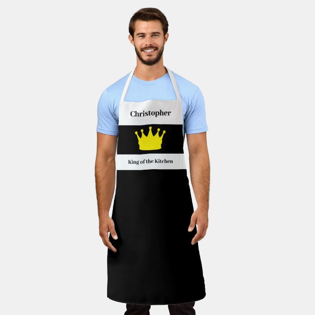 Tablier King of the kitchen name crown white (Porté)
