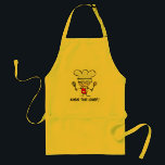 Tablier Kiss the chef short yellow kitchen apron<br><div class="desc">Kiss the boss short yellow aprons with funny boss. Cooking poison with funny cartoon, cute sayings, quotes and humorous jokes. Customize and personalize products with your own text or name Create toxits relates to cooking, baking, BBQ, food and more. Design personnalisable.</div>
