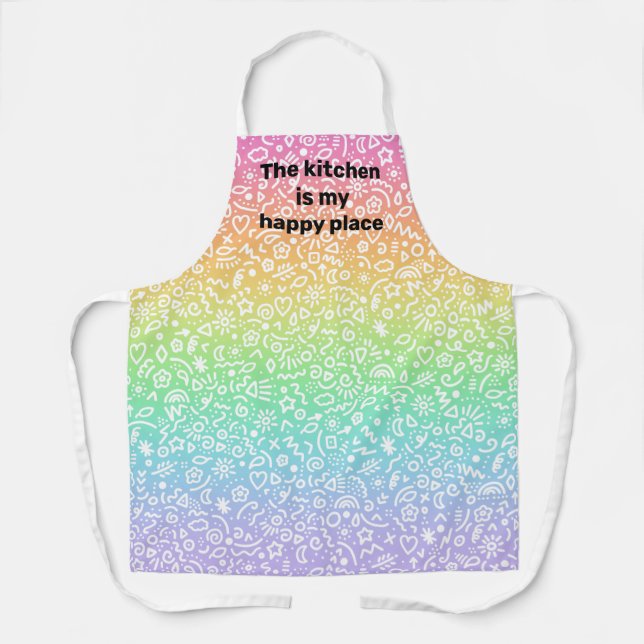 Tablier Kitchen is My Happy Place Doodles Rainbow Apron (Recto)
