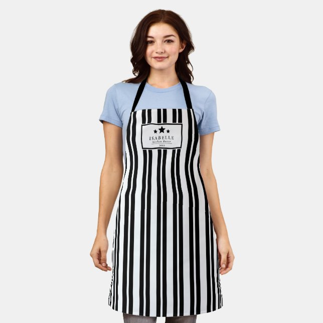 Tablier Kitchen Master Black and White Stripes Apron (Porté)