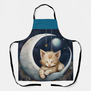 Tablier Kitten Asleep Sur L'Objet Crescent Moon