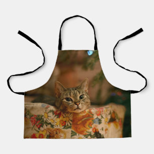 Tablier Kitten peeking behind the Christmas tree