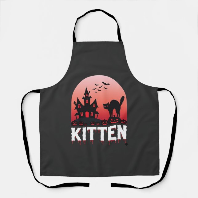Tablier Kitty Halloween Maison Hantée Design de Chat_1 (Recto)