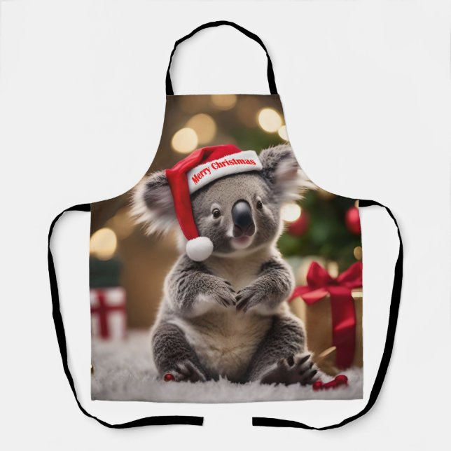 Tablier Koala Oear Portant Le Chapeau Du Père Noël, (Recto)