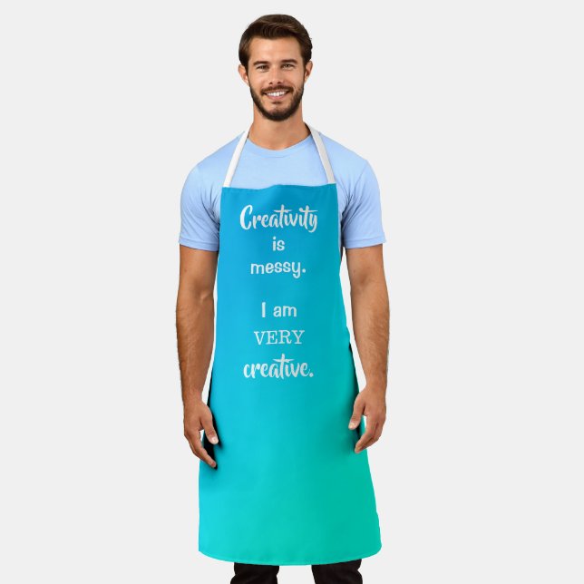 Tablier La créativité est Messy Blue Gradient Funny Apron (Porté)