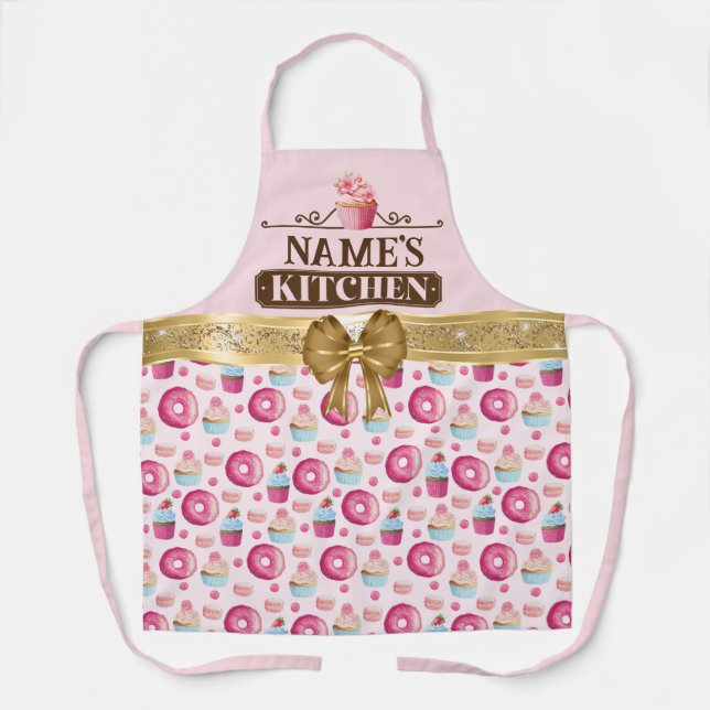 Tablier La cuisine de Custom Name, Happy Baking et Arc d'o (Recto)