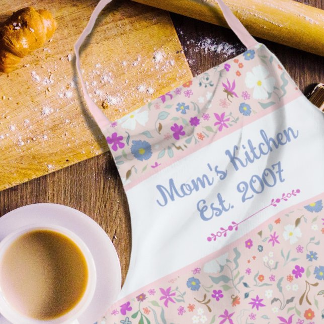 Tablier La cuisine de maman Fleurs folles Rose (Créateur téléchargé)