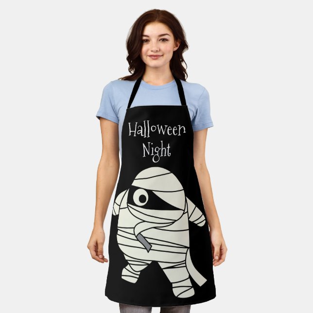 Tablier La Mummy De Nuit D'Halloween Noir Et Blanc (Porté)