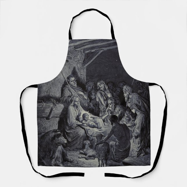 Tablier La Nativité par Gustave Doré Encre victorienne de  (Recto)