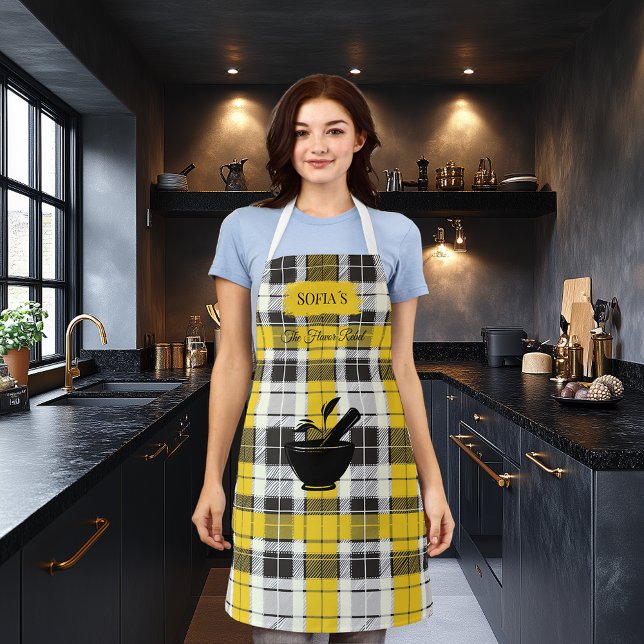 Tablier La saveur de Sofia Rebel Plaid Apron avec Mortar M (Créateur téléchargé)