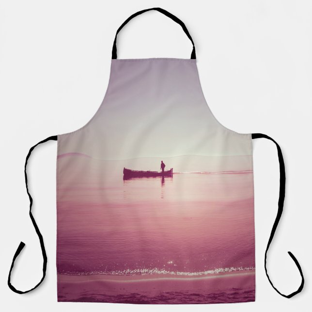 Tablier La silhouette du pêcheur avec bateau dans la mer v (Recto)