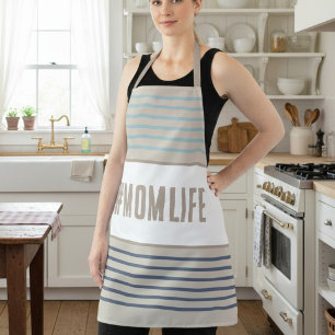 Tablier La vie de maman turquoise bleu et beige