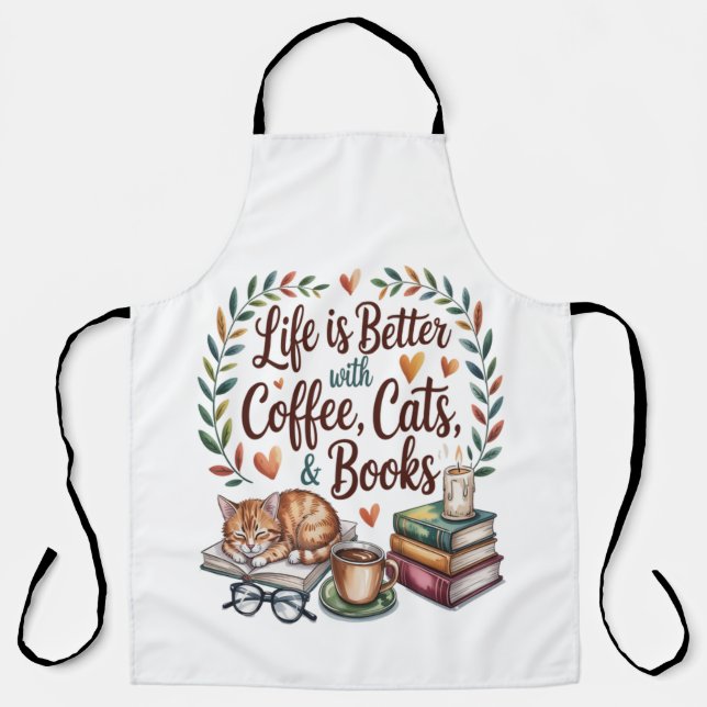 Tablier La vie est meilleure avec du café, des chats et de (Recto)