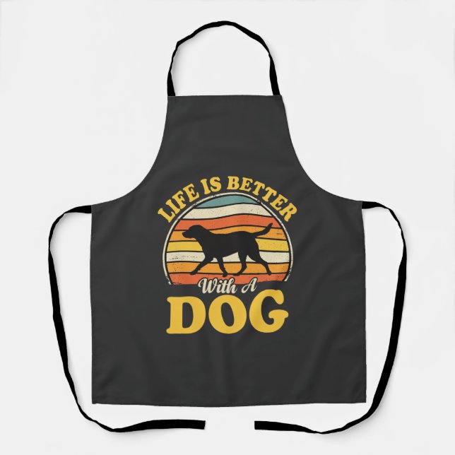 Tablier La vie est meilleure avec un chien rétro (Recto)