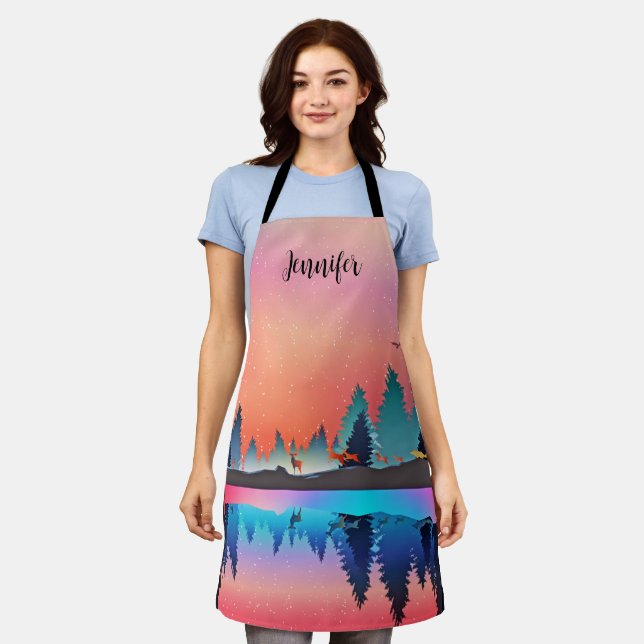 Tablier Lac d'hiver pittoresque avec Cerf (Porté)