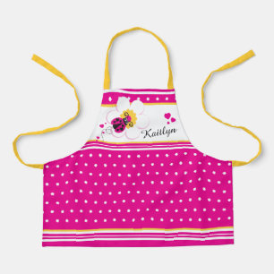 Tablier Ladybug coeur fleurir point rose blanc jaune perso