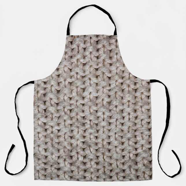 Tablier Laine de tricot blanc : texture cosy. (Recto)