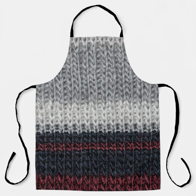 Tablier Laine de tricot : rouge, rayures blanches. (Recto)