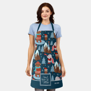 Tablier Laisser neiger mignon Nom animal Cuisine bleue