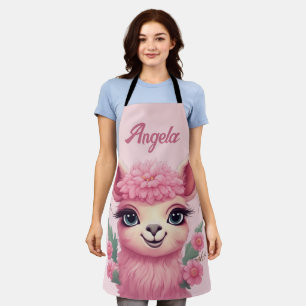Tablier Lama bébé rose souriant