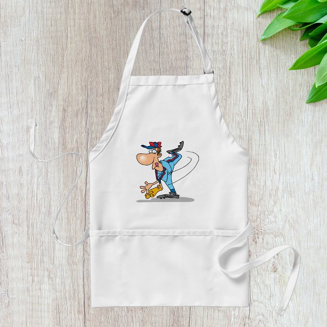 Tablier Lanceur de baseball de dessin animé drôle lançant  (Créateur téléchargé)