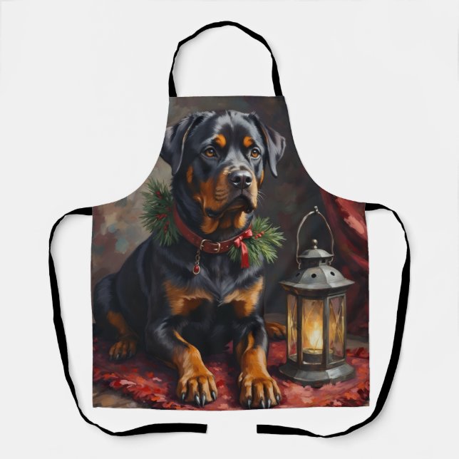 Tablier Lanterne de Noël de chien Rottweiler digne (Recto)