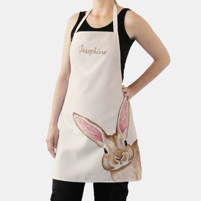 Tablier Lapin à l'aquarelle marron avec de grandes oreille (Insitu)