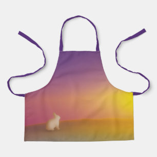 Tablier Lapin blanc mignon sur Grassy Hill au lever du sol