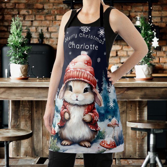 Tablier Lapin de Noël fantastique Personnalisé (Whimsical Christmas Bunny Personalized Apron)