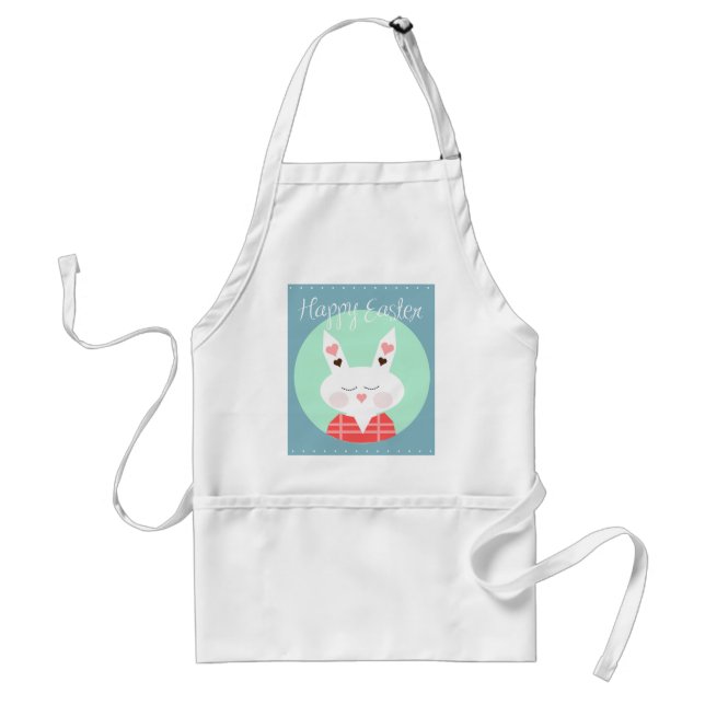 Tablier Lapin de Pâques blanc mignon avec des cœurs roses (Devant)