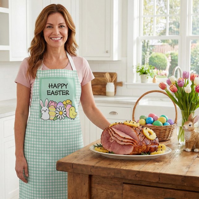 Tablier Lapin de Pâques Chick Green Gingham (Créateur téléchargé)