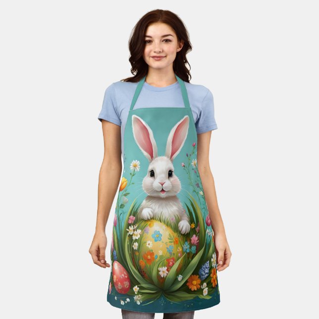 Tablier Lapin de Pâques et Œufs Décoration Florale (Porté)