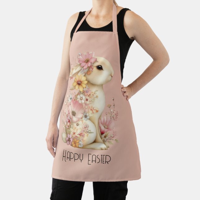 Tablier Lapin de Pâques heureux et fleurs (Insitu)