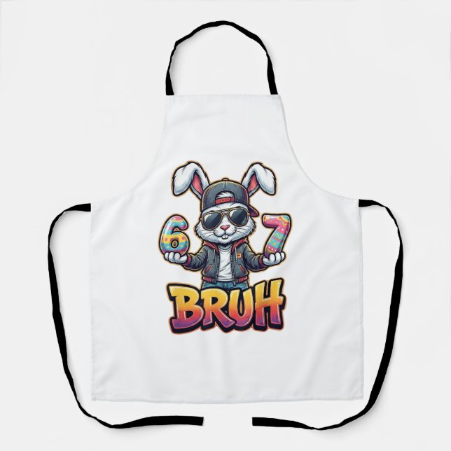 Tablier Lapin de Pâques Mème Bruh  Drôle 6 7 Œufs de Pâque (Recto)
