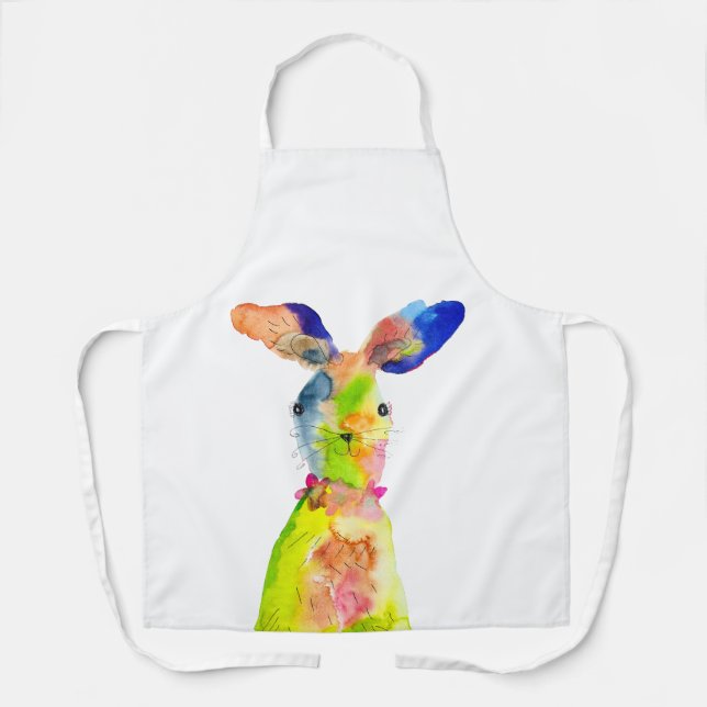 Tablier Lapin de Pâques mignon art aquarelle (Recto)