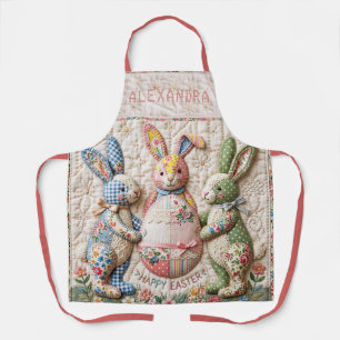 Tablier Lapin de Pâques vintage imprimé faux patchwork