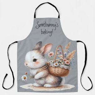 Tablier Lapin mignon avec fleurs Art aquarelle