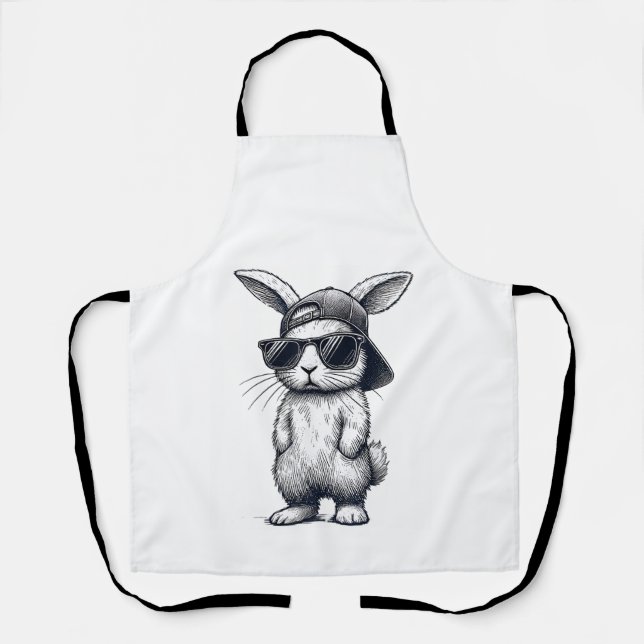 Tablier Lapin visage avec lunettes de soleil casquette jou (Recto)