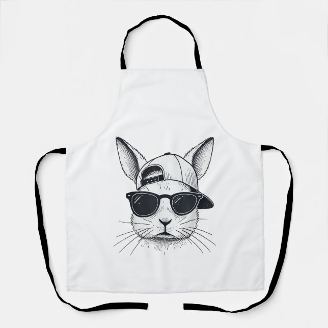 Tablier Lapin visage avec lunettes de soleil casquette jou (Recto)
