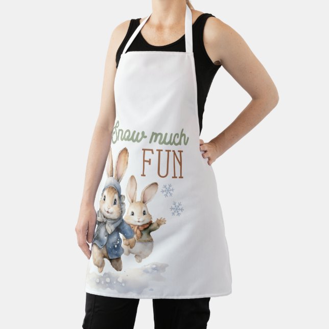Tablier Lapins Jouant À La Neige Beaucoup Amusant (Insitu)