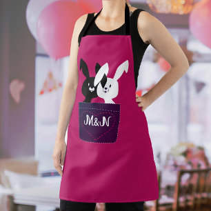 Tablier Lapins Mignons Minimalistes Avec Monogramme Dessin