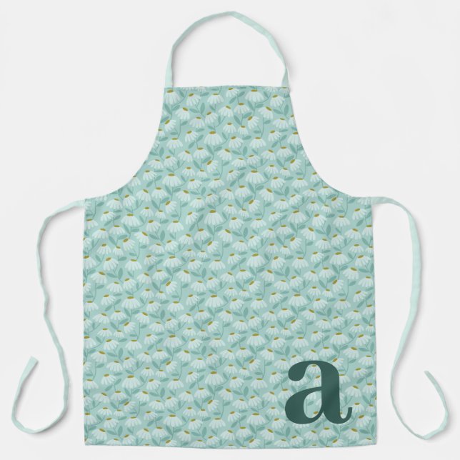 Tablier Large Letter Monogram Teal Blue Floral Pattern (Recto)