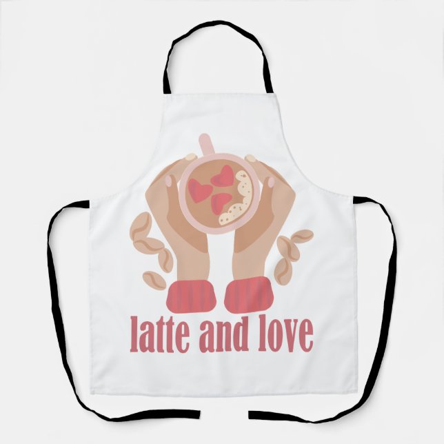 Tablier Latte et coupe d'amour, mains et citation de café (Recto)
