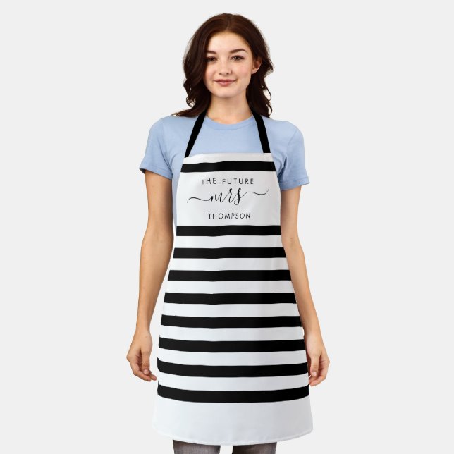 Tablier L'avenir Mme Black Elegant Modern Stripes Script (Porté)