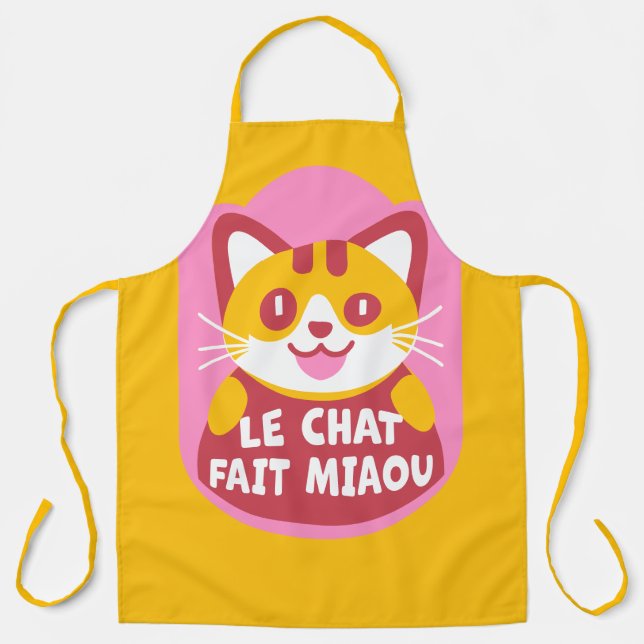 Tablier Le chat Tabby Orange Affamé dit Meow en français (Recto)